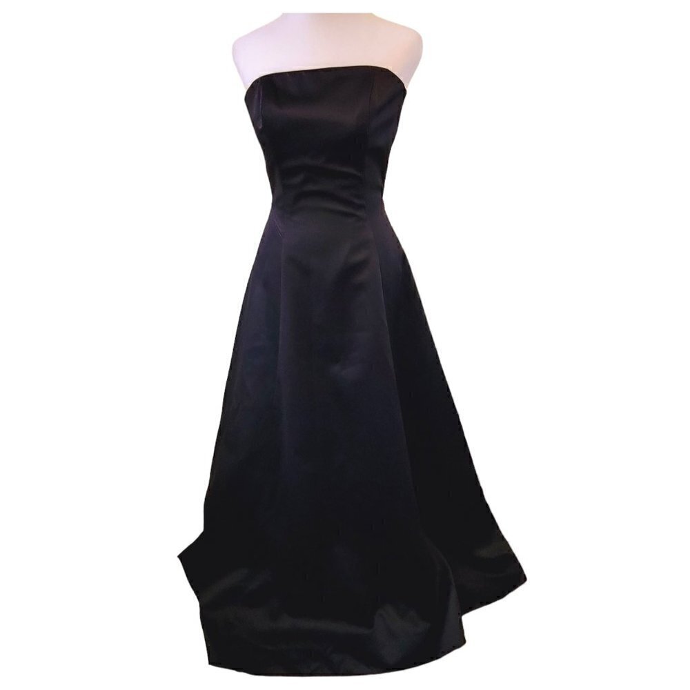 J. Peterman Strapless Black Evening Gown Fitted Waist Ladder Back Women's SZ 2